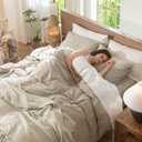 MooMee Bedding Duvet Cover Set 100% Washed Cotton Linen Like Textured Breathable Durable Soft Comfy (Heathered Tannish Linen Grey, King 104"x90")