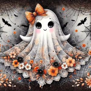 JFYHAB Halloween Diamond Art Kits for Adults-Ghosts Diamond Art Kits for Adults, 5D Diamond Art of Bat and FlowerDIY Full Drill Diamond Painting Gem Art and Crafts,Home Wall Decor 12x12 Inch