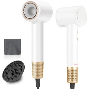 Hair Dryer - Ionic Blow Dryer with Diffuser,112000RPM High Speed Brushless Low Noise Hairdryer, Lightweight/Compact/Mini Design,110V Use for Home/Travel, Suitable for All Hair Types Women, Men (White)
