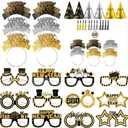 HEYPRIIL New Years Eve Party Supplies Decorations 2026, Happy New Year NYE Decorations Accessories Party Favors Headbands and Glasses/ Headband Cone Hats, New Year Glasses, and Tassel Squawkers