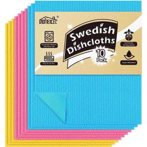 HOMEXCEL Swedish Dishcloths for Kitchen 10 Pack, Sponge Dish Cloth for Counters & Washing Dishes, Reusable and Absorbent Paper Towels, 3 Colors Assorted