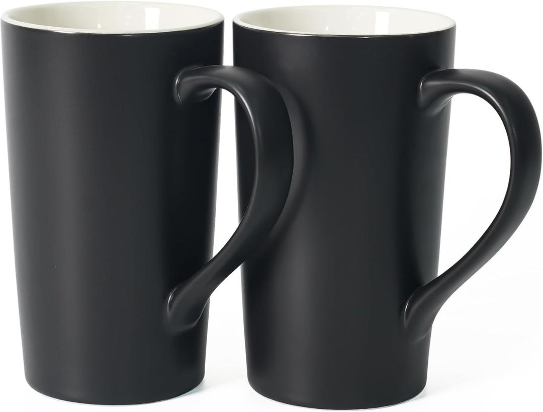 20 OZ Simple Pure Black Mug (Set of 2) Plain Large Tall Black Ceramic Milk Tea Coffee Mug with Handle as A Gift for Dad Mom Friends, 2pcs