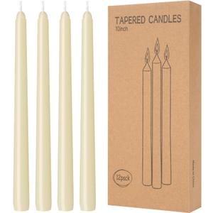 12 Pack Taper Candles 10 inch - Taper Candles Dripless, Smokeless, Unscented - 8 Hours Long Burning - Hand Poured Tall Candlesticks - Perfect for Home Decor, Weddings, and Special Occasions