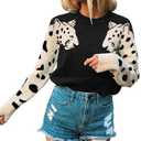 Angashion Women's Sweaters Casual Floral Printed Patchwork Long Sleeves Knitted Pullover Cropped Sweater Tops, M