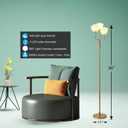 Fiqevs Dimmable Flower Floor Lamp for Living Room, Vintage Floor Lamp with 3 LED Bulbs, Mid Century Gold Standing Lamp with Floral Shade, Floral Tall Lamp for Bedroom Office - Antique Brass