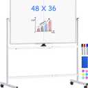 Maxtek Rolling Whiteboard 48 x 36 in Large Magnetic White Board on Wheels