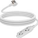 EP Low Profile 10 Ft Flat Plug Extension Cord - 16 AWG 3 Prong Grounded Cable with 3 Outlets, Perfect for Indoor Use, White, UL Listed
