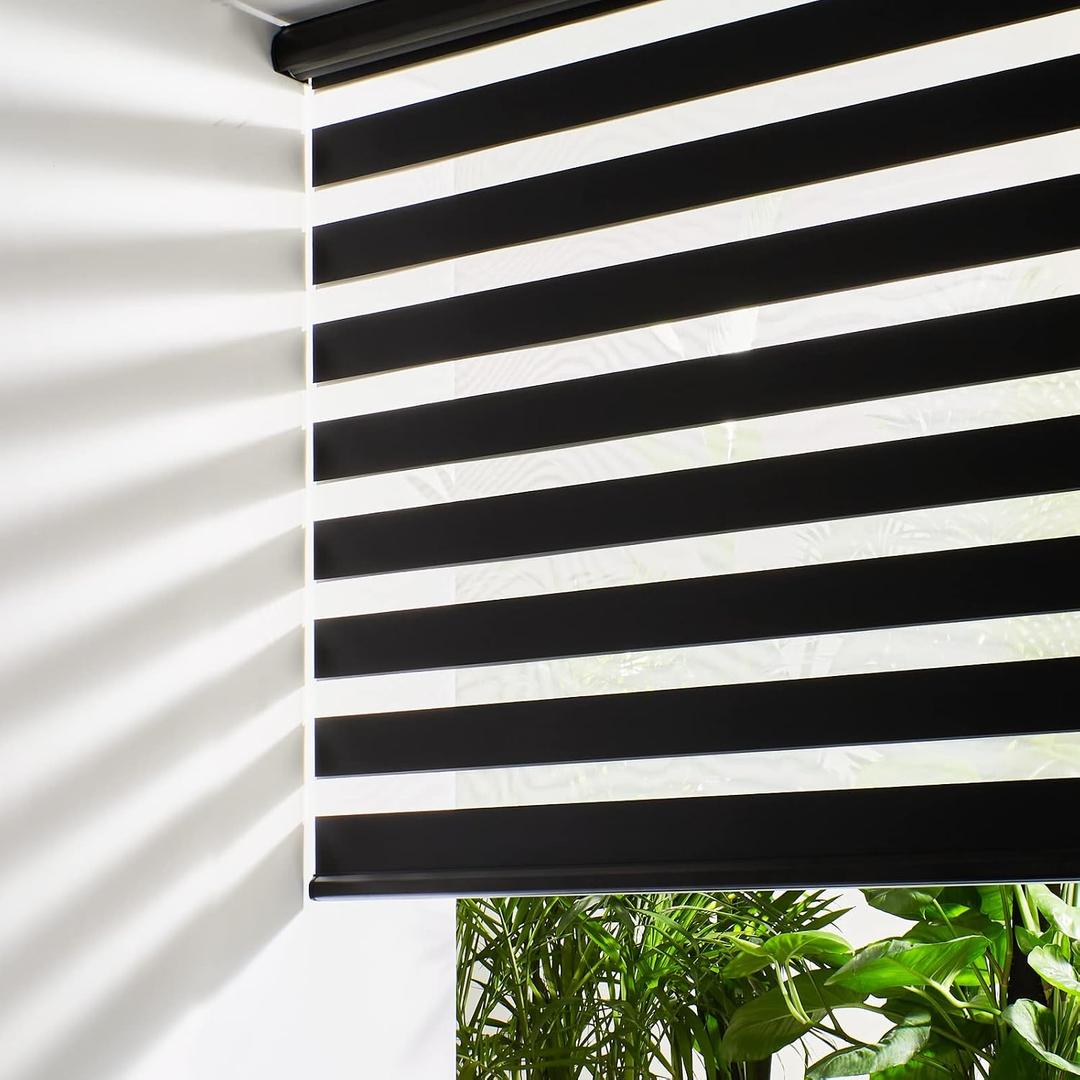 Persilux Cordless Zebra Blinds for Windows (36" W X 72" H, Black) Free-Stop Windows Shades Dual Layer Light Control for Day and Night, Light Filtering Sheer Shades for Home, Easy to Install