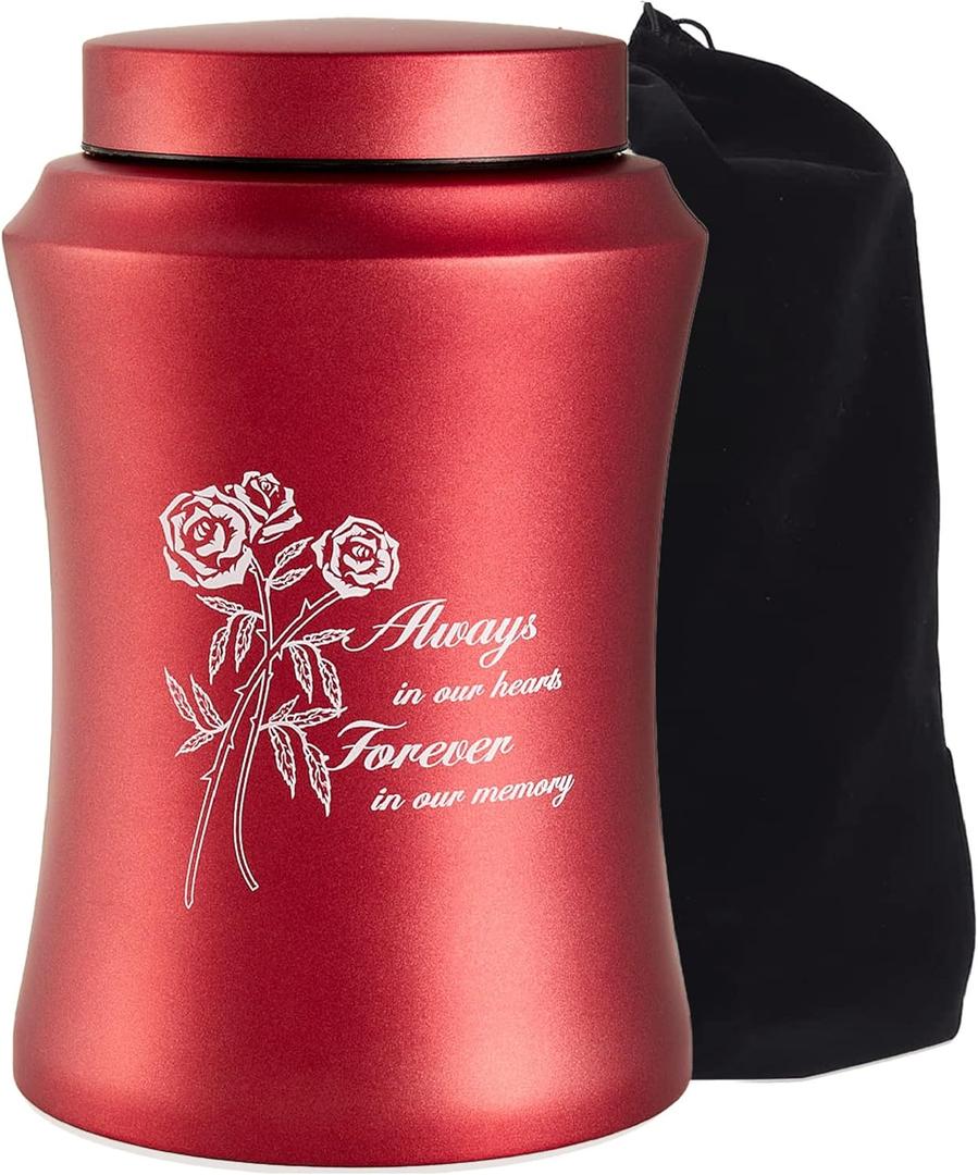 LINES ARTE Urns for Ashes Adult Female, Upto 220lbs 9.4x6.3Inch Large Red Rose Urns for Human Ashes Adult Female Mom/ Mother, Decorative Funeral Cremation Urns for Adult Ashes