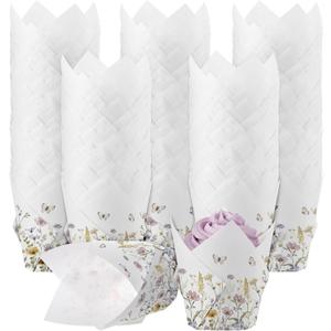 Maxdot 300 Pcs Wildflower Tulip Cupcake Liners for Baking Floral Paper Muffin Baking Cups Flower Tulip Muffin Liners Wrappers for Spring Tea Party Wedding Bridal Shower Party Decor(Fancy Floral)