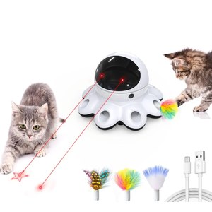 ORSDA Cat Laser Toy, 2-in-1 Interactive Automatic Motion Activated Moving 8 Holes Whack A Mole Feather, USB Rechargeable Electronic Smart Sensor Kitten Toys for Indoor Exercise