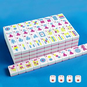 American Mahjong Tile Set 166 Tiles 1.2-inch Mahjong Game Set with 4 Dice (Pink)