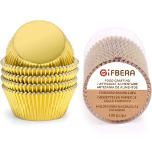 Gifbera Gold Foil Muffin Cupcake Liners/Baking Cups Standard Size, 100-Count