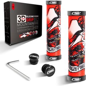 CNC Mountain Bike Handlebar Grips,Silicone Bike Grips for MTB/BMX/Bicycle-Double Lock on Locking Design Bicycle Handlebar Grips. (Red Pirates)