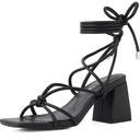 Shoe'N Tale Lace Up Heels for Women Ankle Strappy Gladiator High Heeled Sandals Chunky Block Heel Square Open Toe Criss Cross Dress Shoes Size 10
