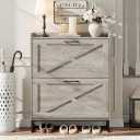 Maupvit Shoe Cabinet with 2 Flip Drawers, Freestanding Shoe Cabinet Organizer with Metal Legs, Shoes Storage Cabinet for Entryway, Narrow Shoe Rack Cabinet, Washed Gray