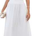 EYNMIN Summer Sleeveless Long Dress Crewneck Ruched Tank Flowy A Line Casual Formal Wedding Guest Dresses for Women (White, L)