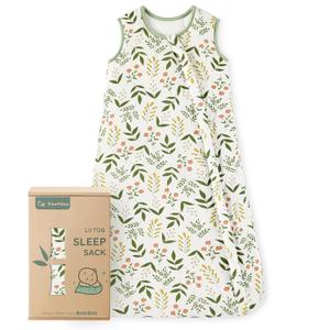 Yoofoss Rayon Made from Bamboo Baby Sleep Sack 0-6 Months 1.0 Tog Baby Wearable Blanket, Super Soft Infant Toddler Sleeping Sack 2-Way Zipper (Leaf & Flower)