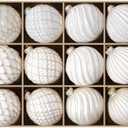 DN DECONATION Christmas Ball Ornaments Set of 11– 3.14” White & Gold Vintage Glass Ornaments with 3D Surface, Elegant Glass Christmas Decorations for Tree, Holiday Winter Décor & Parties