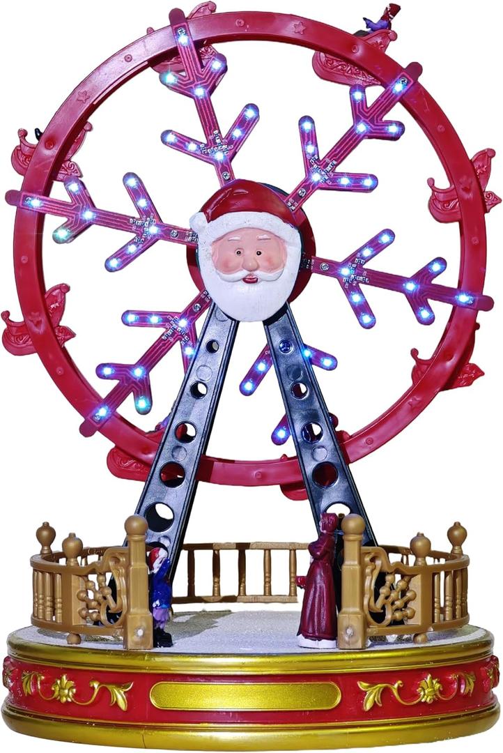 MerryPulse Christmas Ferris Wheel with LED Lights，Musical Animated Christmas Village Displays Collectible Buildings