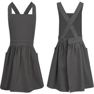 Kids Pinafore Apron, Cross Back Apron, Japanese Style Bib Aprons Home Clothes (60 x 122 cm, Grey)