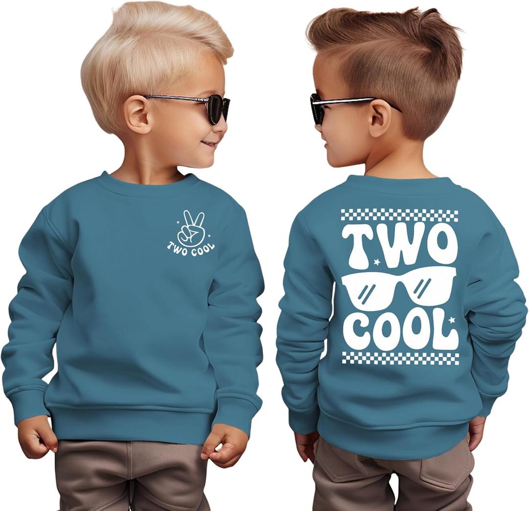GLIGLITTR 2nd Birthday Sweatshirt for Boy Two Cool Birthday Outfit 2 Year Old Toddler Boy Second Bday Party Long Sleeve Shirt(Blue, 2T)