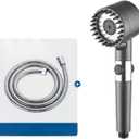Supercharged shower head,ion drops shower head(grey,Shower+1.5m silver shower pipe) (Gray)
