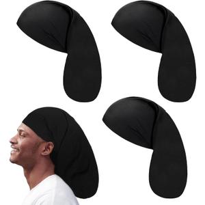 4 Pieces Unisex Dreadlock Cap, Black Long Hair Dreads Caps Head Wraps Hair Accessories Sleeping Loc Bonnet for Men and Women (Black)