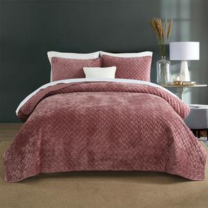 Velvet Bedspread Quilt Bedding Sets,Luxury Elegant Ultra Soft Velvet Comforters Coverlet Blankets,Weave Stitching Pattern Cotton Quilted Bedspread for All SeasonsMauve Pink, King Size | Breathable material, Luxury soft velvet, Soft and durable, All seasons (King (96by108 inch))