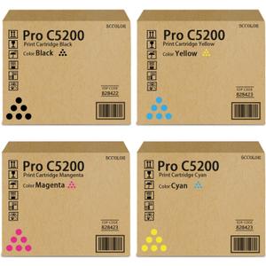 High Yield Pro C5200 Toner Cartridge 828422 828423 828424 828425 Black Cyan Magenta Yellow Remanufactured C5200 Toner Cartridge Replacement for Savin Lanier Ricoh Pro C5200 C5200S C5210S Printer