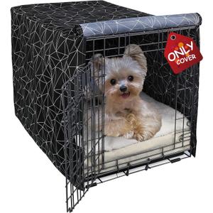 Explore Land Pattern Dog Crate Cover for 18 Inches Wire Cage, Heavy-Duty Polyester 1 2 3 Doors Standard Metal Pet Kennel Enclosure (Brief Polygonal)