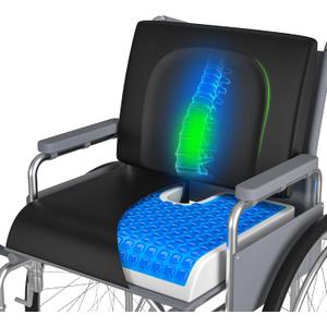 Wheelchair Cushions, 18''x16''x 3'' Gel Wheelchair Seat Cushion with Lumbar Pillow, (2-Piece Set) for Relieve Sciatica, Back, Coccyx, Pressure Sore, Pressure Relief, with Anti-Slip Cover, Strap