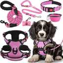 LOBEVE No Pull Dog Harness, Collar & Leash Set | Includes Dog Seat Belt, Collapsible Bowls & Poop Bag Dispenser. Ideal for Training, Walking, Hiking (Pink-M)