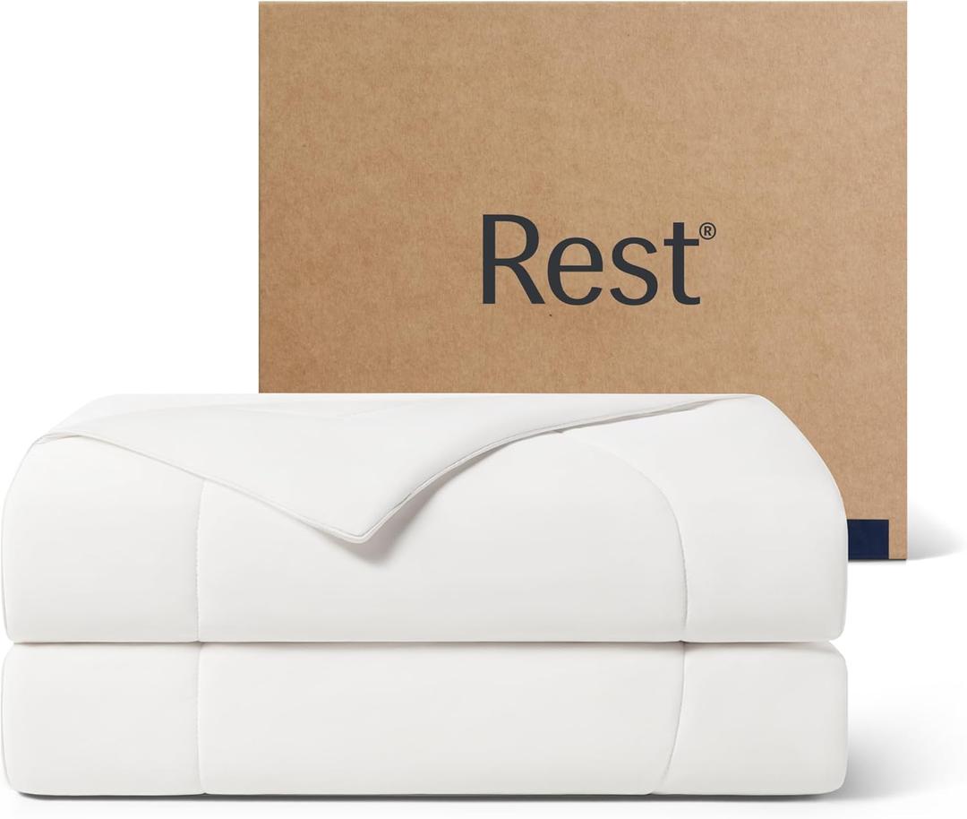 REST Evercool Cooling Comforter, King/Cali King, Blanket for Hot Sleepers, All Season Bedding to Keep Cool for Night Sweats, Breathable Lightweight Duvet, 106x90 Inches, Arctic White