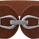 Womens Western Wide Waist Belt for Dress Vintage Stretchy Elastic Belt with Chunky Gold Buckle (Brown)