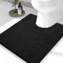 Smiry Luxury Chenille Toilet Rugs U-Shaped 24x20, Soft Absorbent Non-Slip Contour Bathroom Rugs for Toilet, Machine Washable Contoured Bath Mats, Black