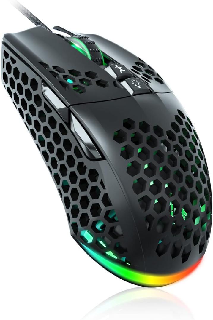 SOLAKAKA SM900 Gaming Mouse Wired with RGB,Honeycomb Shell,12800 DPI Wired Gaming Mouse with Buttons,Computer Mouse for Laptop/PC,Black