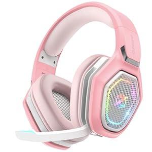 Ozeino 2.4GHz Gaming Headset Wireless with Flip Mic for Ps5, Ps4, PC, Gaming Headphones with RGB Light, 40Hr Battery Bluetooth Headset for Laptop, Mobile, Mac