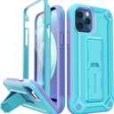 URBANITE for iPhone 12 Case 6.1 Inch, Military Grade Shockproof Dual Layer Protection Cover for iPhone 12 Pro Phone with Screen Protector, Built-in Kickstand (Blue and Purple)