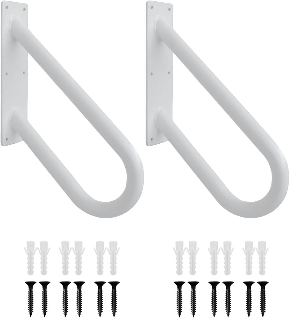 handrails for Outdoor Steps wall MountedU Shaped handrailhandrails for Indoor StairsGarage, Porch, Toilet, Yard and Garden (White, 18" Wall Mount Handrail 2pcs)