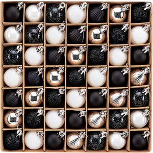 DecorbyHannah Mini Black and White Christmas Ornaments, 49ct 1.18 inches Small Ornaments for Christmas Tree Decorations, Shatterproof Plastic Hanging Ball Bulk Set for Xmas Holiday Indoor Party Decor