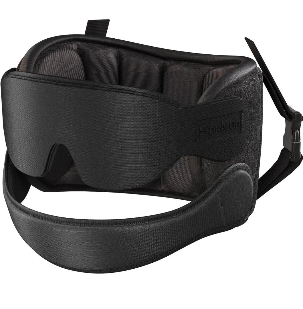 Airplane Pillow Combo with Chin Strap, Travel Pillows for Airplanes with Sleep Eye Mask, Plane Pillow for Long Flights, Car Road Trip, 360° Headrest, Stop Bobblehead, Black