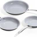 KITEXPERT Non Stick Frying Pans, Titanium Ceramic Skillet Set for Cooking, 8" 9.5" 11" Non Toxic Ceramic Pans with Stay Cool Handle, PFAS & PTFE & PFOA Free, Dishwasher and Oven Safe, Grey