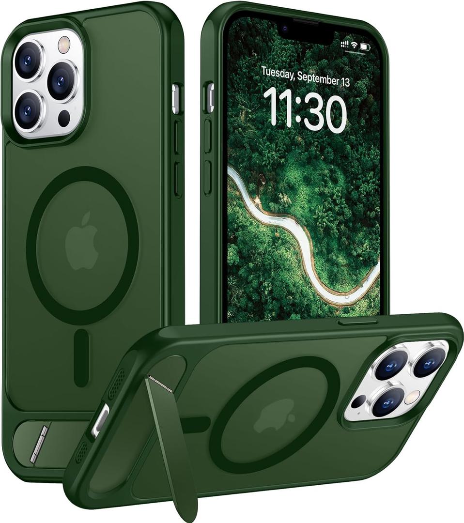 Temdan Magnetic Compatible with iPhone 13 Pro Max Case, [Built-in Invisible Kickstand][Compatible with MagSafe] [Military Grade Shockproof] Slim Translucent Matte Phone Case for iPhone 13 Pro Max 6.7"