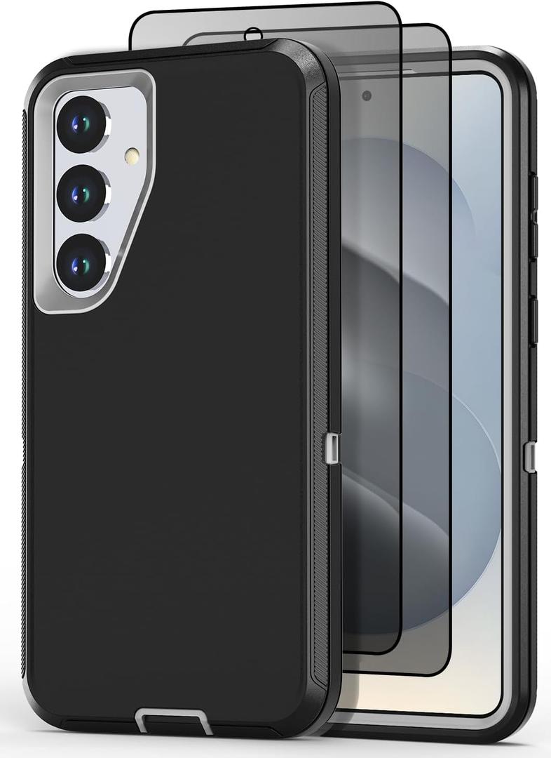 Designed for Samsung Galaxy S24/S25 Case [with Privacy Screen Protector] 3-Layer Full Body Protection Rugged Shockproof Heavy Duty Phone Case Cover, Black/Grey