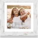 Hongkee 6x6 Picture Frame with Glass, Display Pictures 4x4 with Mat or 6 x 6 without Mat - Wall and Tabletop, 6 by 6 Photo Wooden Frames (Distressed White, 1 Pack)