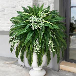 Livole 60" 2-in-1 Fake Ferns with Spider Plant, Artificial Ferns for Outdoors Large Faux Boston Fern with 118 Branches Realistic UV Resistant for Planter Indoor Home Garden Porch Hanging Decor, 1 Pcs