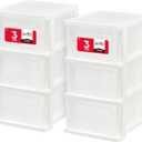 IRIS USA Plastic Drawer Storage Organizer, 3-Drawers, 2-Pack, for Classroom Art Craft Supplies, Bathroom Bedroom, Laundry Room, White/Clear