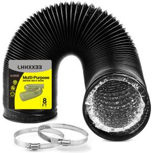 Dryer Vent Hose - 4 inch Flexible Duct, 8ft Long, Heavy-Duty Four-Layer Protection - Ideal for Heating, Cooling, Ventilation - Includes 2 Pack Clamps