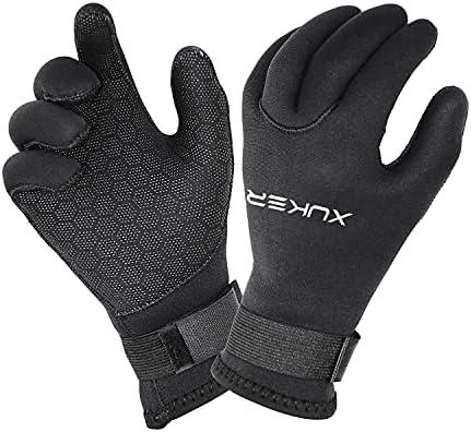 XUKER Water Gloves, 3mm & 5mm Neoprene Five Finger Warm Wetsuit Winter Gloves for Scuba Diving Snorkeling Paddling Surfing Kayaking Canoeing Spearfishing Skiing (3mm-Black, S)